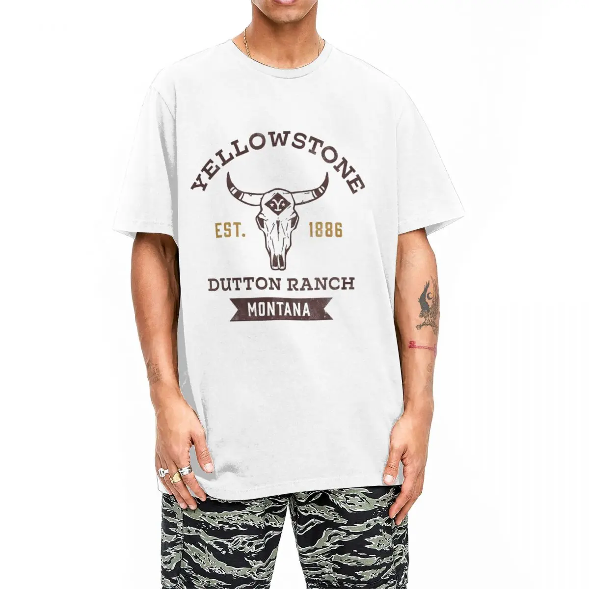 Yellowstones Dutton Ranch T Shirt Cattle Skull Logo T Shirts Short-Sleeve Y2K Retro Tshirt Beach Cotton O-Neck Oversized Clothes