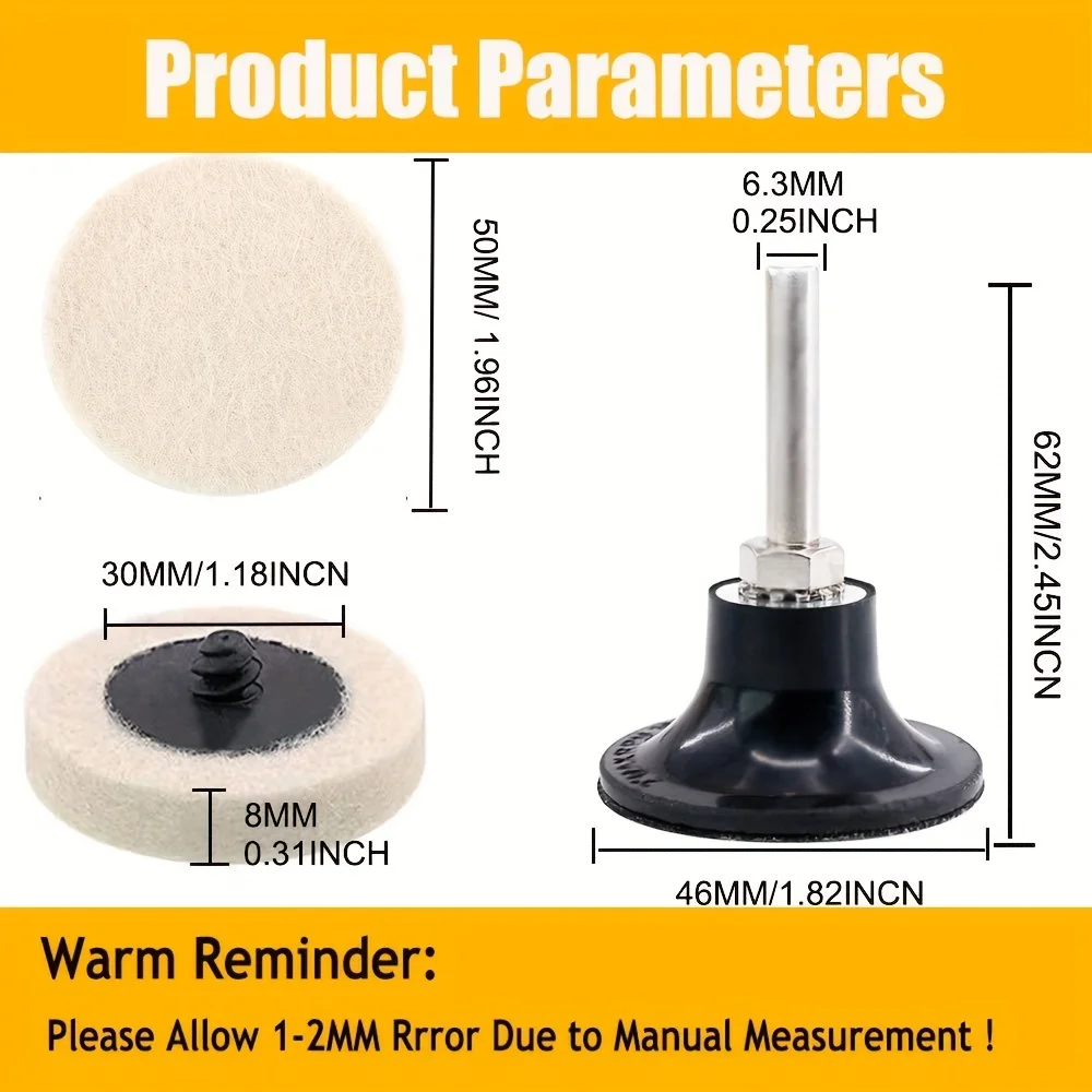 Wool Felt Glass polishing Pads R-Type 2" Compressed Wool Fabric Quick Change Disc Roll Lock Surface Polishing Buffing Pads Wheel