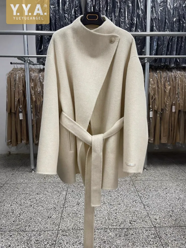 

Korean Style Female Elegant Winter O Neck Single Button Double Sided Wool Jacket Woolen Coat Loose Fit Straight Fashion Ladies