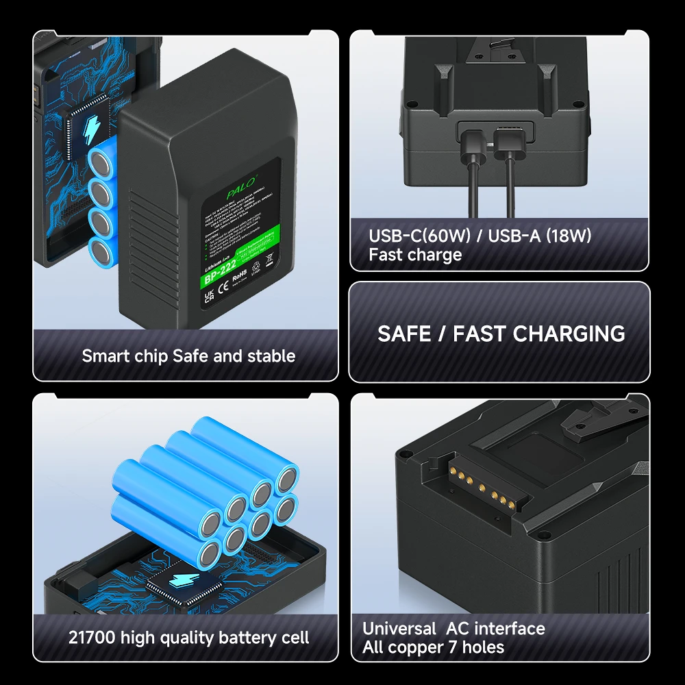 PALO 15000mAh V Mount V-Lock Batería BP-222Wh V Lock Batería para cámara Sony Blackmagic URSA teléfonos inteligentes portátiles
