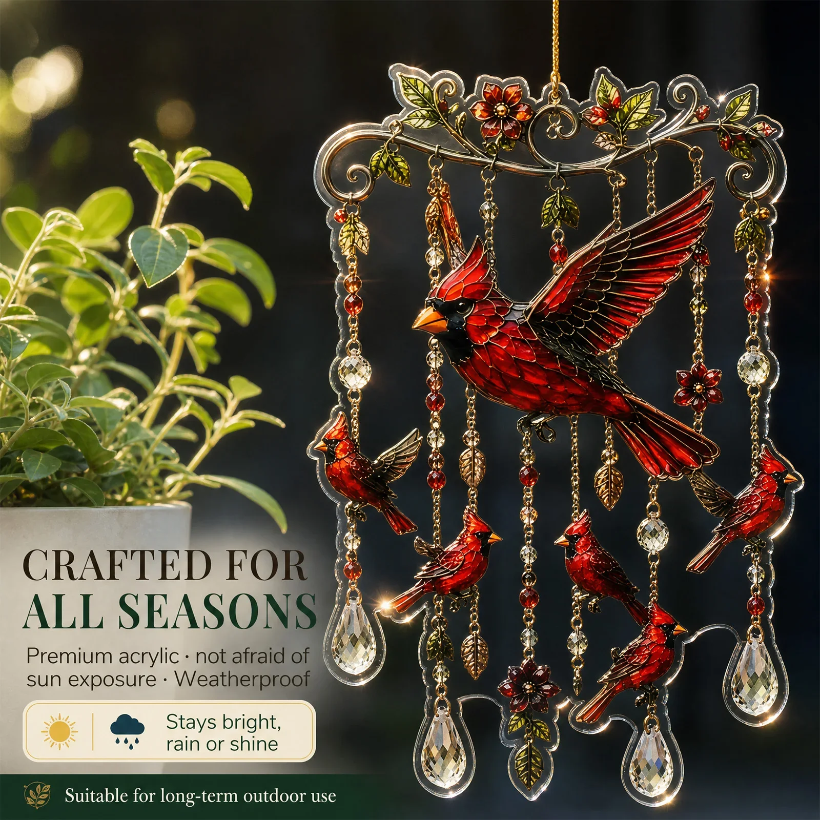 Cardinal/Hummingbird Style Wind Chime Acrylic Garden Hanging Wind Chime Decorative Window Sun Catcher Pendant for Home Decor