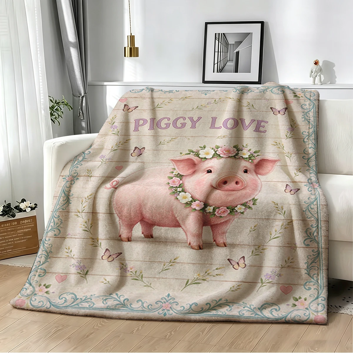 Pig Butterfly Little Piggy Flannel Blanket Warm Soft Halloween Christmas Decorative Couch Warm Cozy All-Season Gift