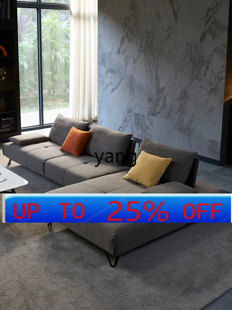 

LMM modern light luxury reclining and sleeping backrest adjustable gray cotton and linen fabric sofa