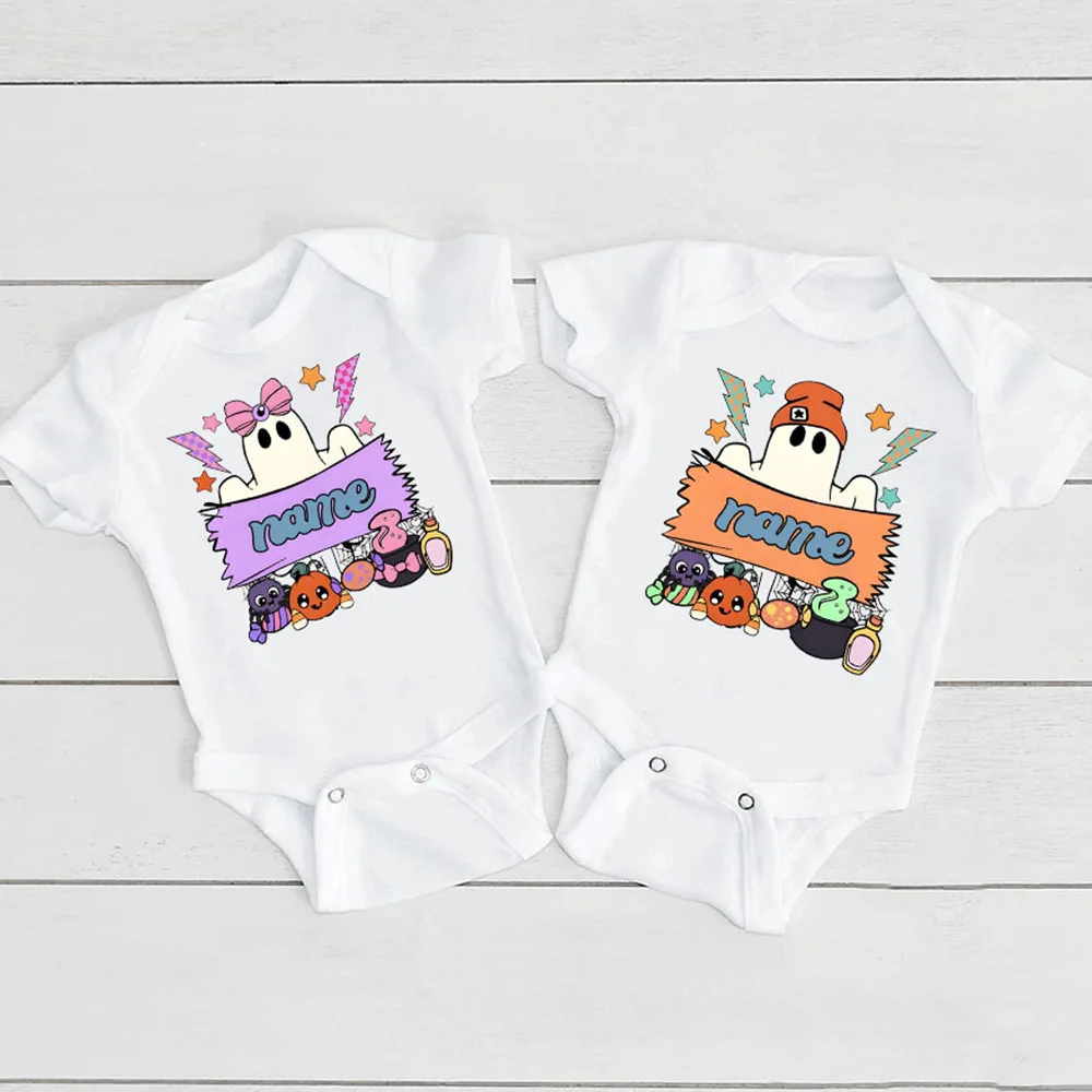 Personalized Halloween Baby Rompers Halloween Custom Name Infant Bodysuit Halloween Boy Girl Spooky Outfit