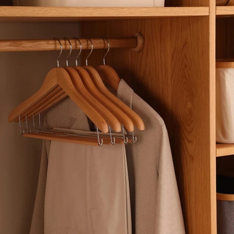

‌ Набор вешалок из цельного дерева премиум-класса — прочная вешалка для одежды из бука с зажимами для брюк, роскошный органайзер для гардероба для домашнего шкафа