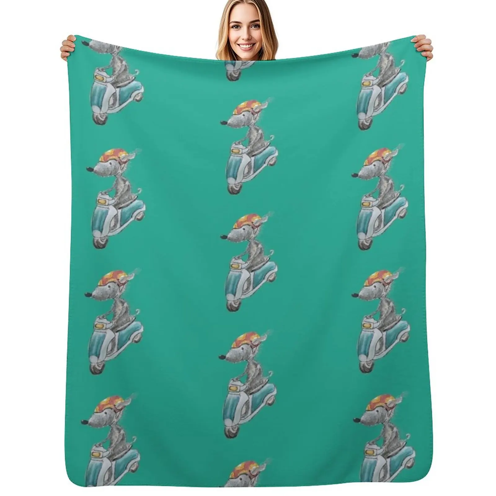 Dog Riding a Moped, Bedlington Terrier on a Motorbike Throw Blanket Soft Plaid cosplay anime Tourist Bed Fashionable Blankets