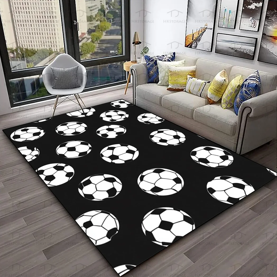 Black Soccer Ball Pattern Doormat, Football Rug, Sports Lover Floor Mat, Non-Slip Entryway Carpet, Gym Home Decor Gift