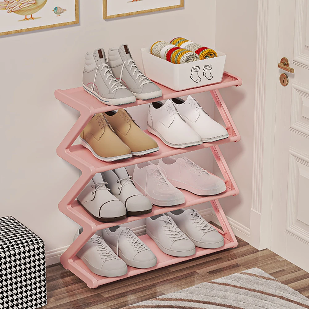 Storage Shoe Stand Organizer For Closet Entryway Hallway, Multi-layer Assembly Z-shaped Shoe Rack, 4-Tier Small Shoe Rack