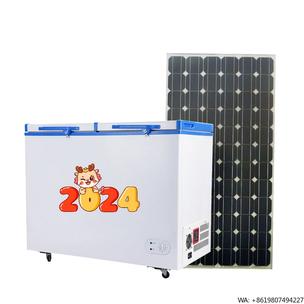 2024 Popular Style  Solar Powered Freezer 268 Litres Double Door Dc 12 24V off Grid System Best Choice for You