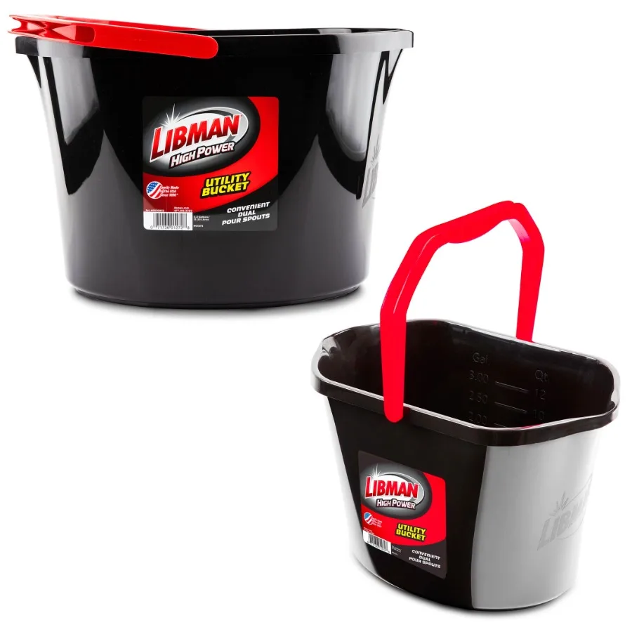High Power Utility Bucket 3.5 Gallon Black Polypropylene with Ergonomic Handle