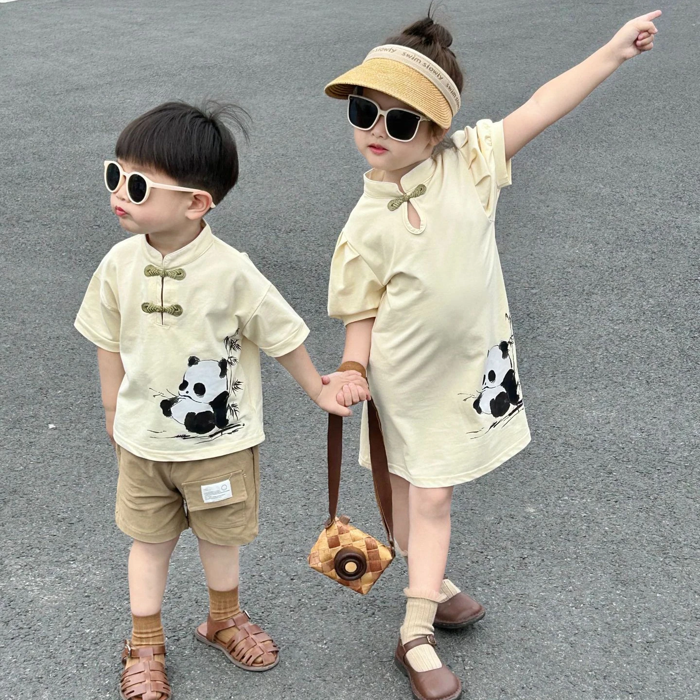 Chinese Style Boys Girls Matching Clothes 2023 Summer Brother and Sister Clothing Baby Cheongsam Kids Qipao Dress Children Sets