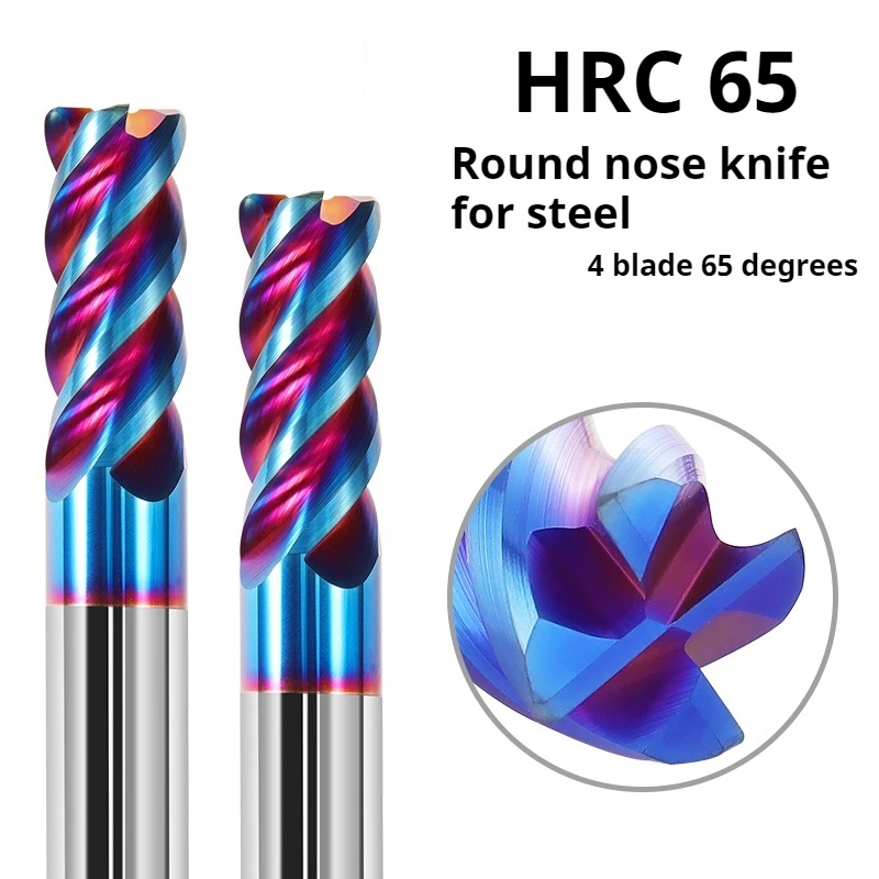 Solid Carbide Corner Radius End Mills HRC65 4 Flutes Nano Blue Coating CNC Tools  Endmills R0.5 R0.2 R1 R2~8 Surface Machining