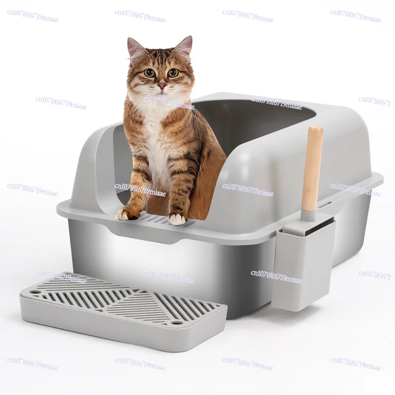 Popular Hot-selling Semi-closed 201 Stainless Steel Cat Litter Basin, Anti-corrosion and Leak-proof Sand, Large Space, Easy