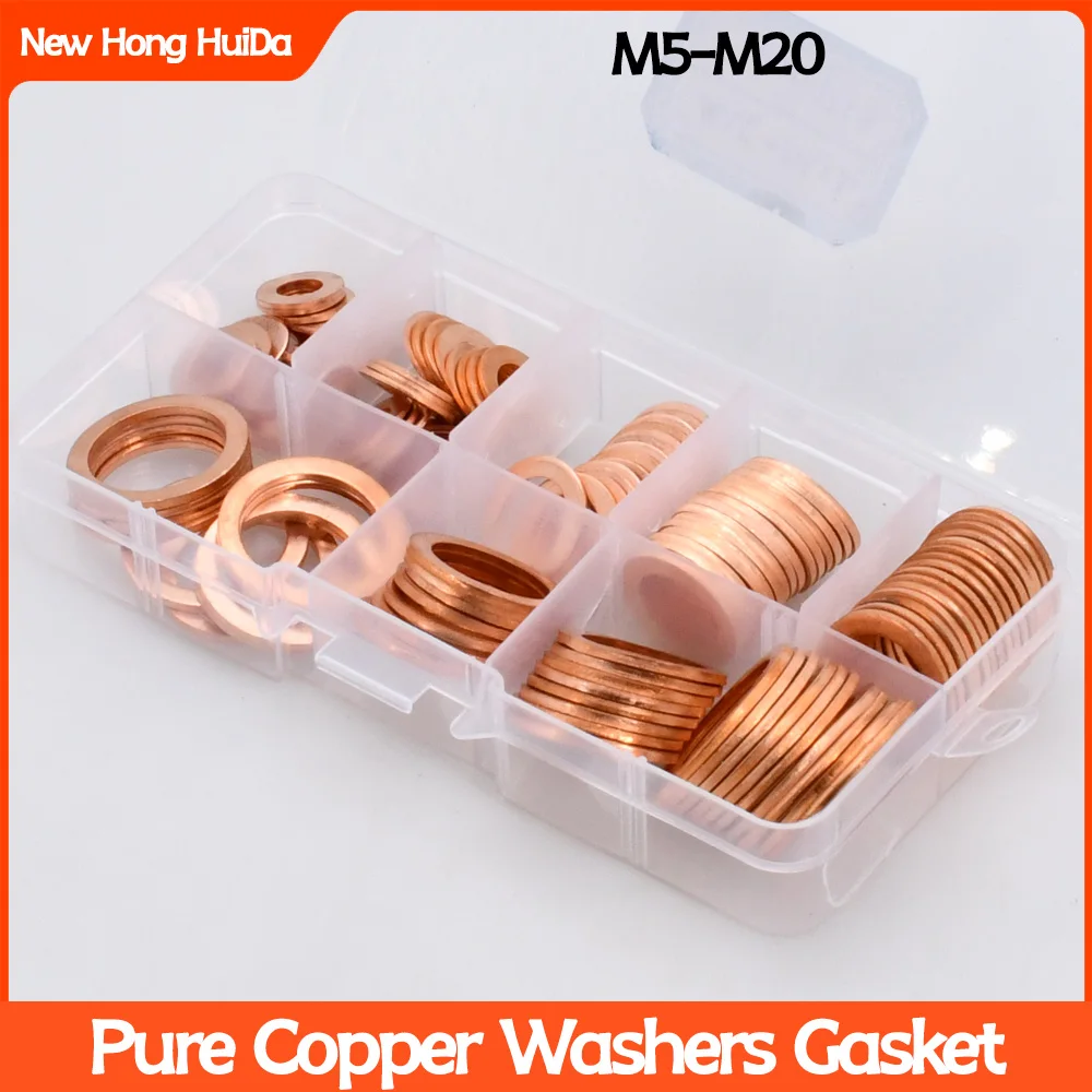 Solid Pure Copper Flat Washers Gasket Seal Ring M5 M6 M8 M10 M12 M14 M16 Metric Crush Washers For Sump Plug Oil Pipe Boat Repair