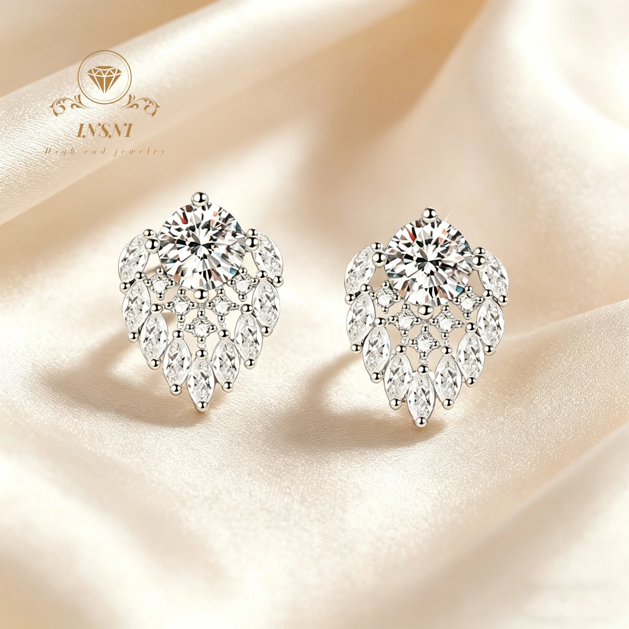 S925 Silver Full Diamond Moissanite Leaf Stud Earrings for Women's Earrings Affordable Light Luxury Jewelry Gift Commuter