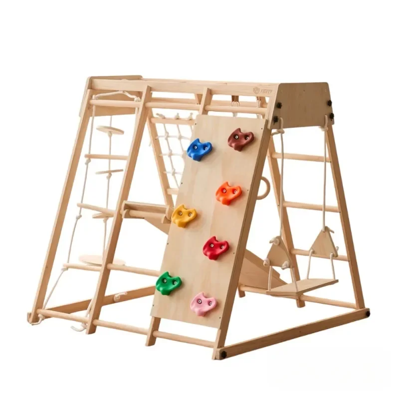 Wooden children's climbing frame, multi-functional indoor swing slide combination