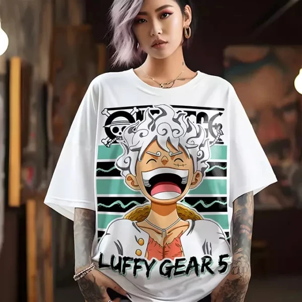 Sommer 2026 One Piece Munch D. Luffy „Fünfte Band Nika Form“ Themen-T-Shirt aus 100 % Baumwolle mit lockerem Schnitt für Herren und Damen