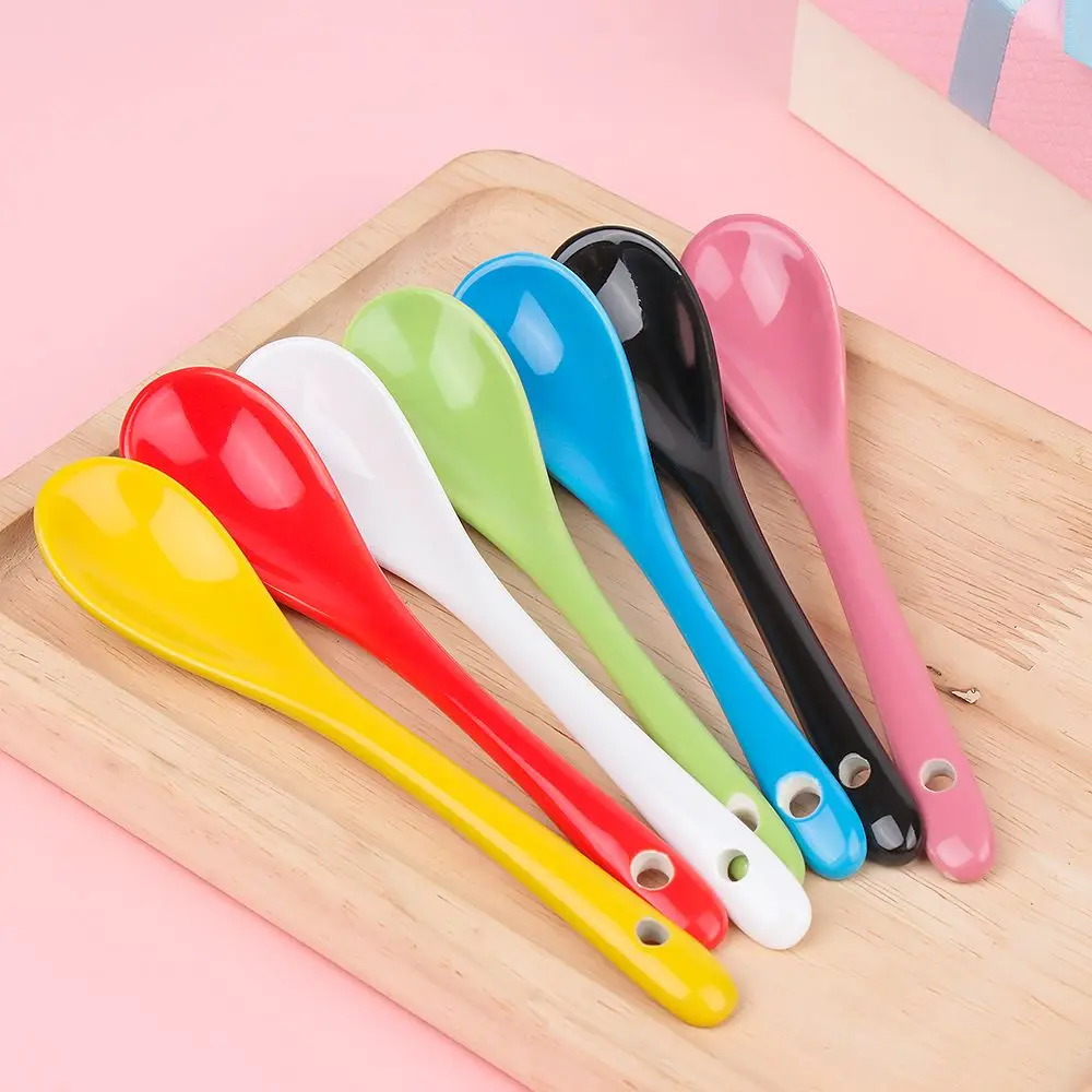 Porcelain Spoons Colorful Kitchen Bone Ceramic Long Handle Spoon Tea Coffee Sugar Dessert Spoon Ice Cream Ceramic Flatware