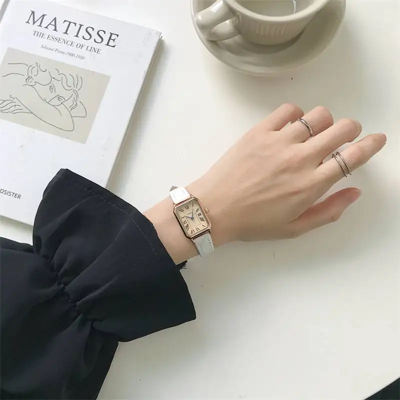 The Rectangle Minimalist Women Ultra Thin Watches Leather Band Antique Roman Dial Scale Quartz Watch Relogio Feminina