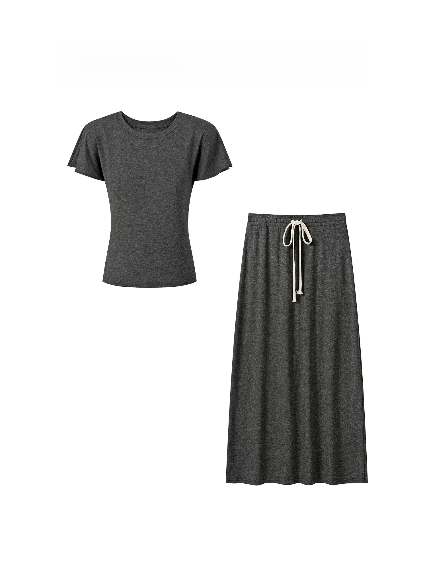 

Gray Short Sleeve T-Shirt Skirt Set Women's Fashionable 2025 New Arrival Two-Piece Suit round Neck Pullover Summer Outfit