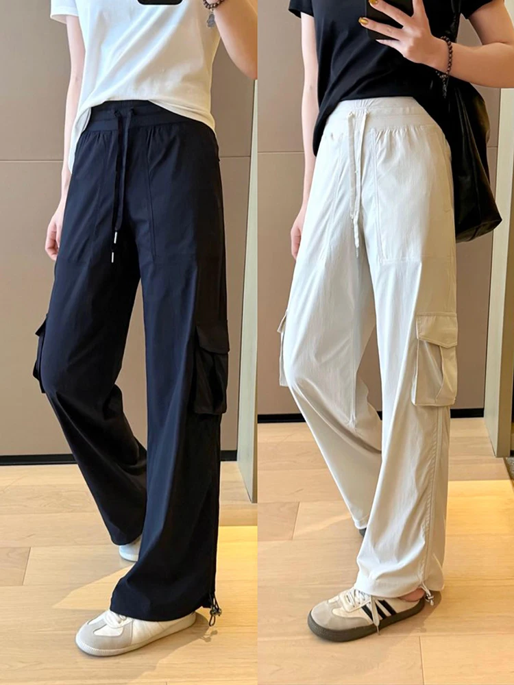 

American Style Quick Dry Work Pants Slim Straight Sports Trousers Women's Paratrooper Pants Cuffed Casual Trousers