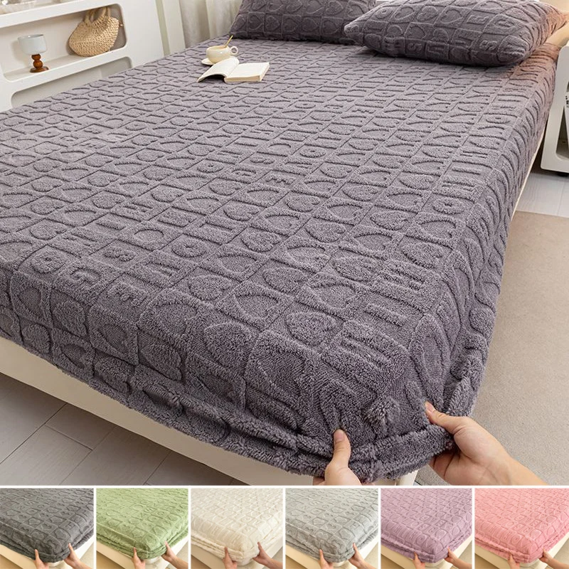 Keep Warm Thicken Mattress Cover Elastic Band Fitted Sheet Bedsheet Comfortable Adjustable Bed Cover Velvet Mattress Protector