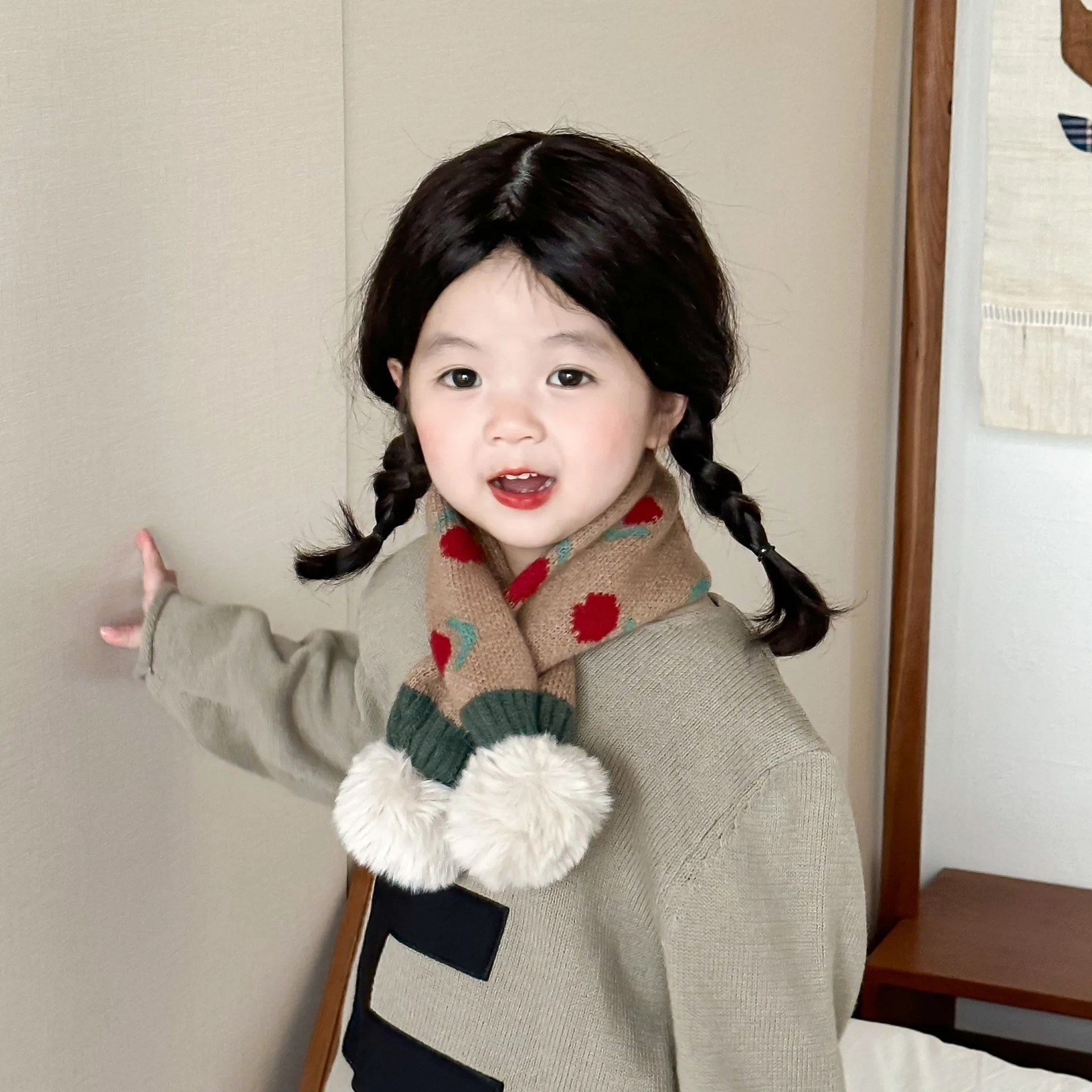 

3-14 Years Korean Style Children's Scarf Winter Fashion Ins Cute Little Flower Knitted Warm Baby Girls Scarfs Wholesale