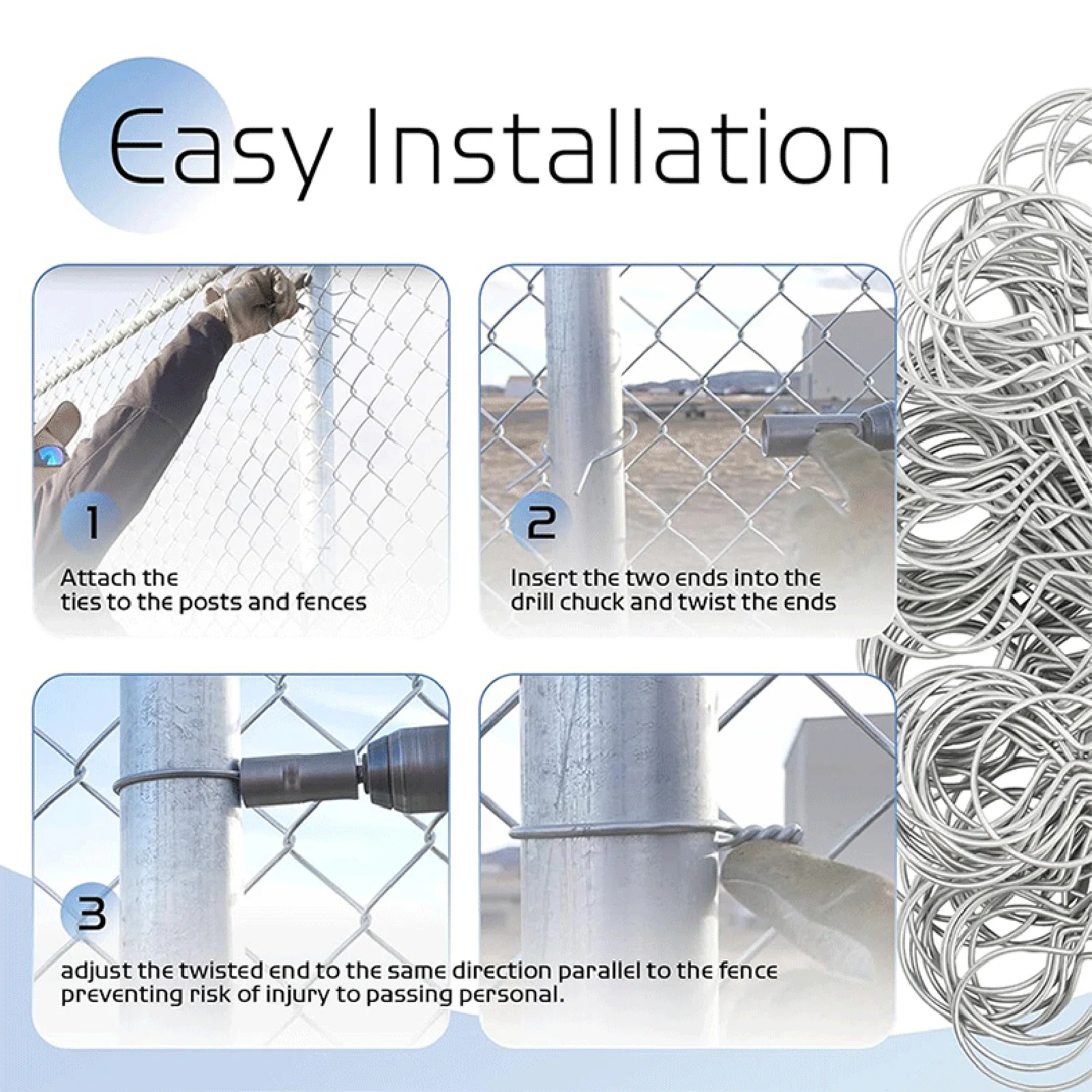 Clip per pali a T Fascette per recinzione pretagliate per installazione rapida in filo metallico per installazioni industriali commerciali