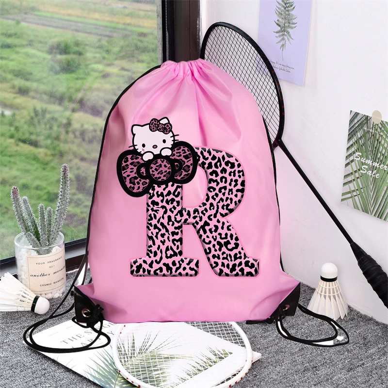 Hello Kitty Drawstring Bag Sports Waterproof Backpack Bundle Pocket Anime Sanrio Terylene Basketball Bags Boys Girls Xmas Gift