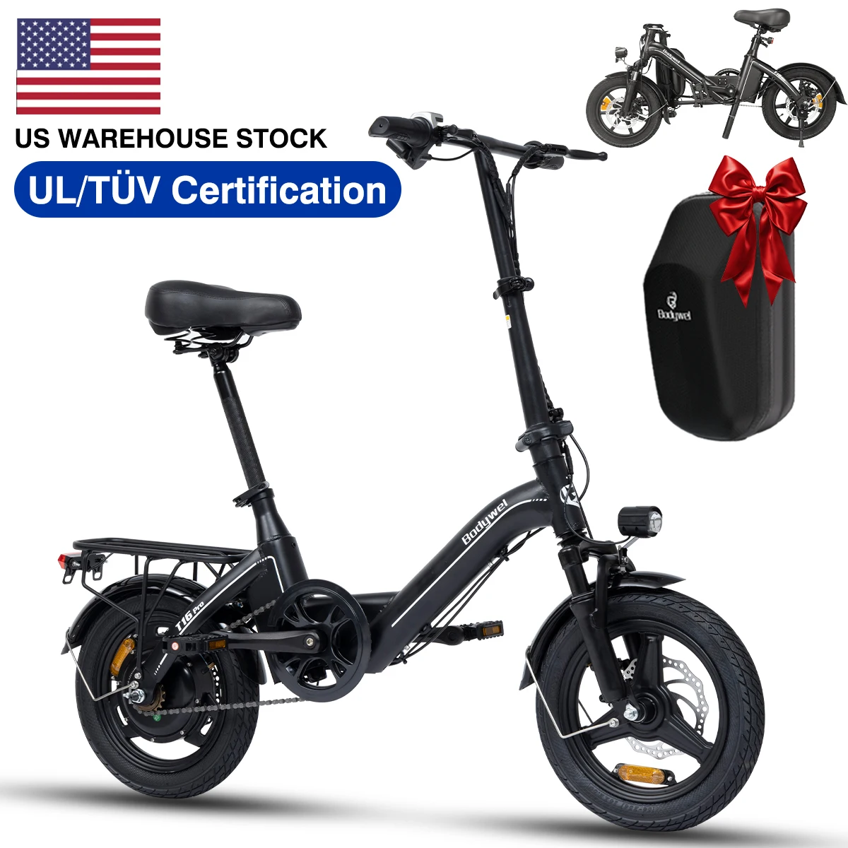 Bodywel T16pro 14" Folding E Bike for Adults, 750W Motor, Electric Bicycle Dual Disc Brakes, Electric Bike for Urban Commute image 5