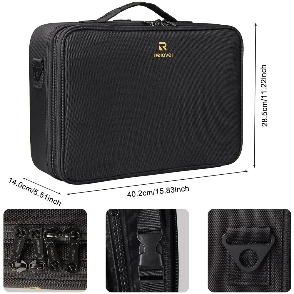 Large 3-Layer Makeup Case Cosmetic Organizer Brush Bag Train Box for Hair Tools and Cosmetics