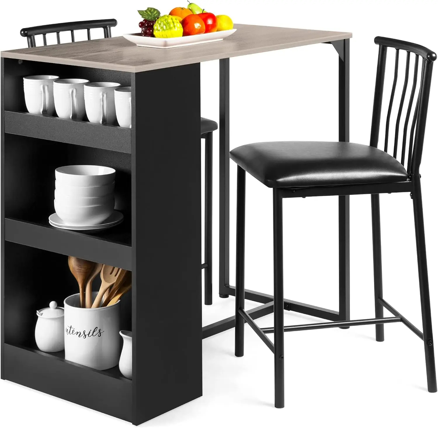 

Best Choice Products 3-Piece 36in Wooden Counter Height Dining Table Set for Kitchen, Dining Room w/Storage Shelves, Metal Frame