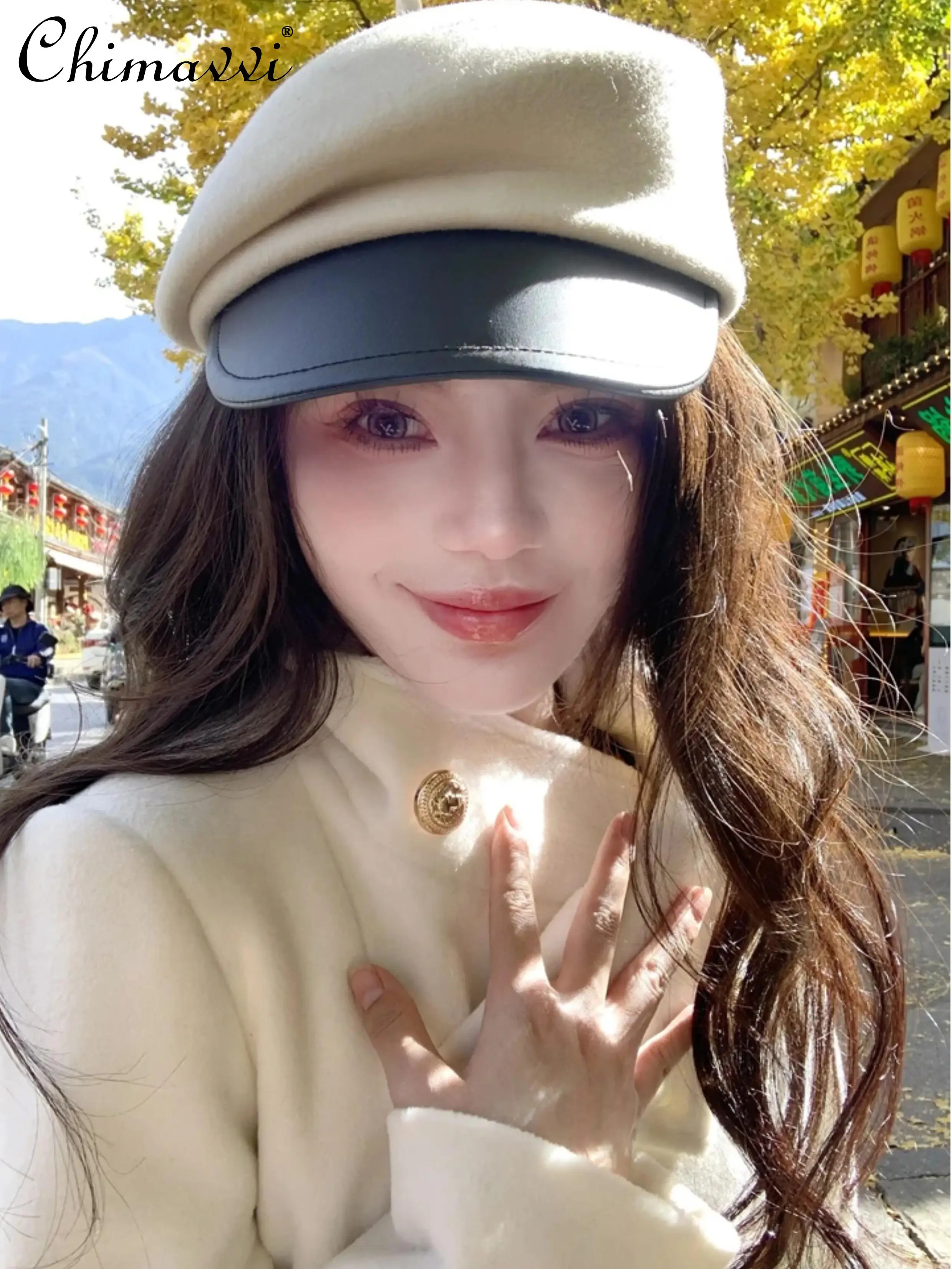 High-end Classic Fashion White Woolen Coat Women Autumn and Winter New Slim Elegant Long Sleeves Mid-length Black Woolen Coats