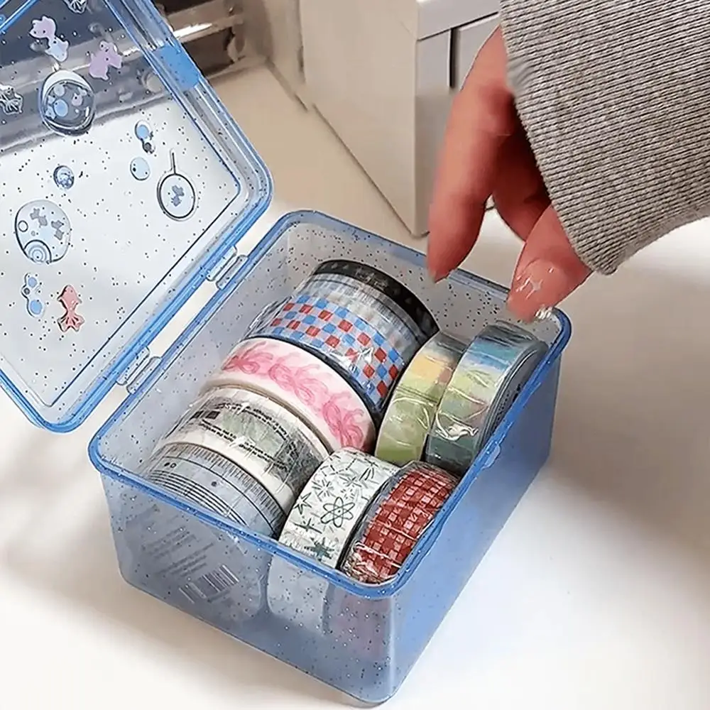 Transparent Glitter Plastic Storage Box Photocards Small Photo Card Box Desk Organizer Box Classification Flip Case Stationery