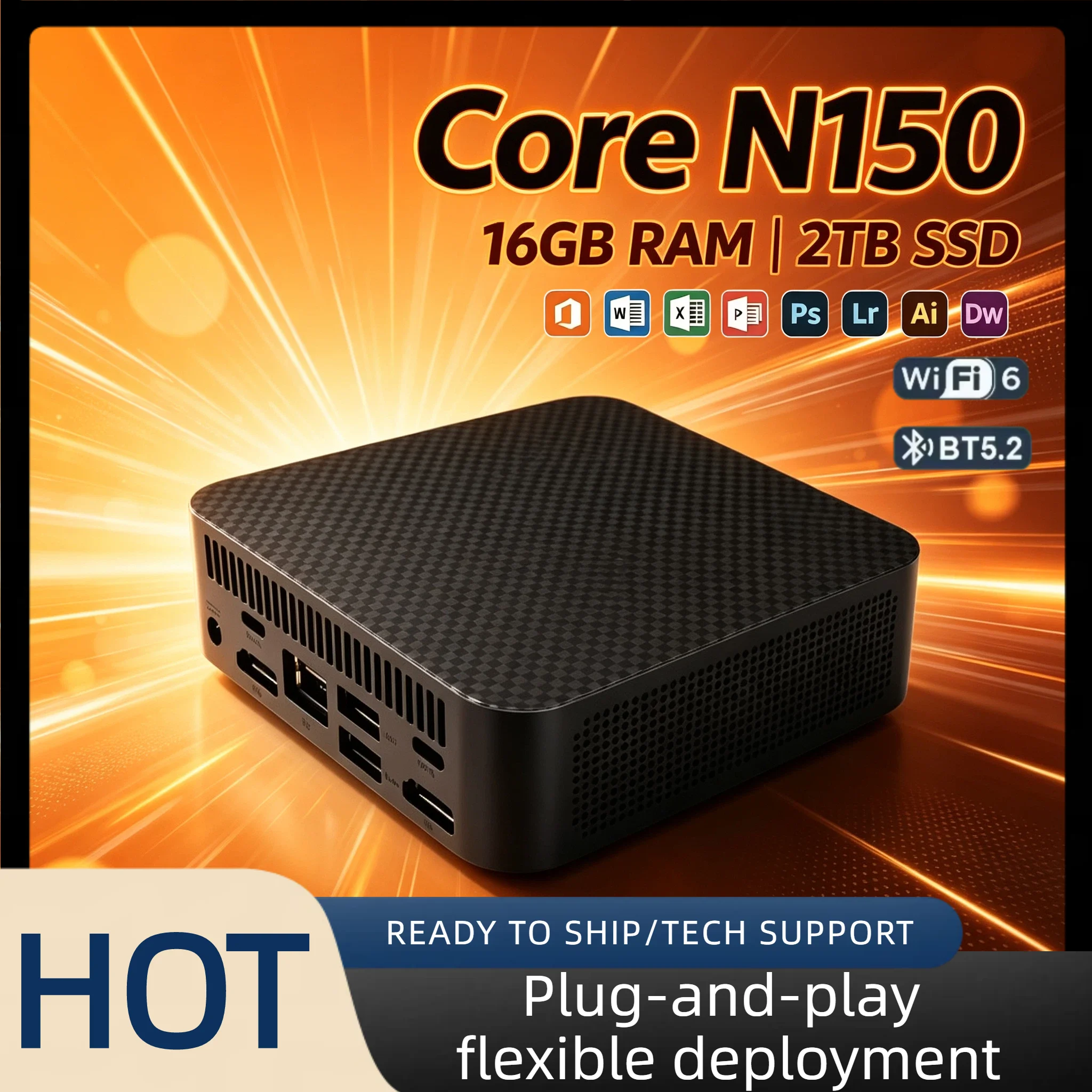 인텔 코어 N150 컴팩트 휴대용 호스트 16GB DDR4 M.2 NVMe SSD 트리플 4K 비디오 WiFi6 저소음 쿨링 시스템 오피스 PC 2026