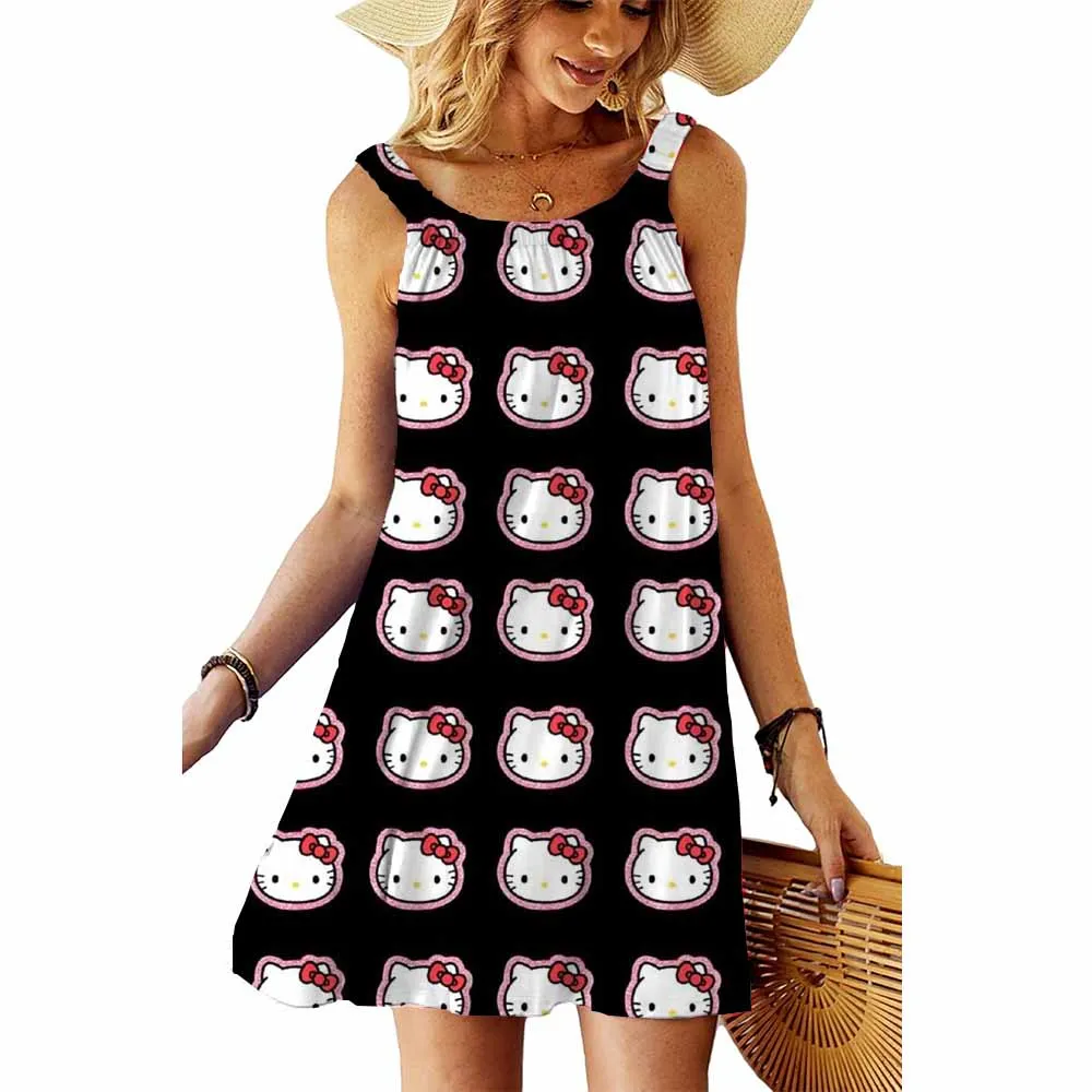 Jurk Vrouw Hello Kitty print Streetwear Vrouwen Zomerjurk Vrouwen Elegante Luxe Jurken Verano Chic Punt Avondjurk Rokken