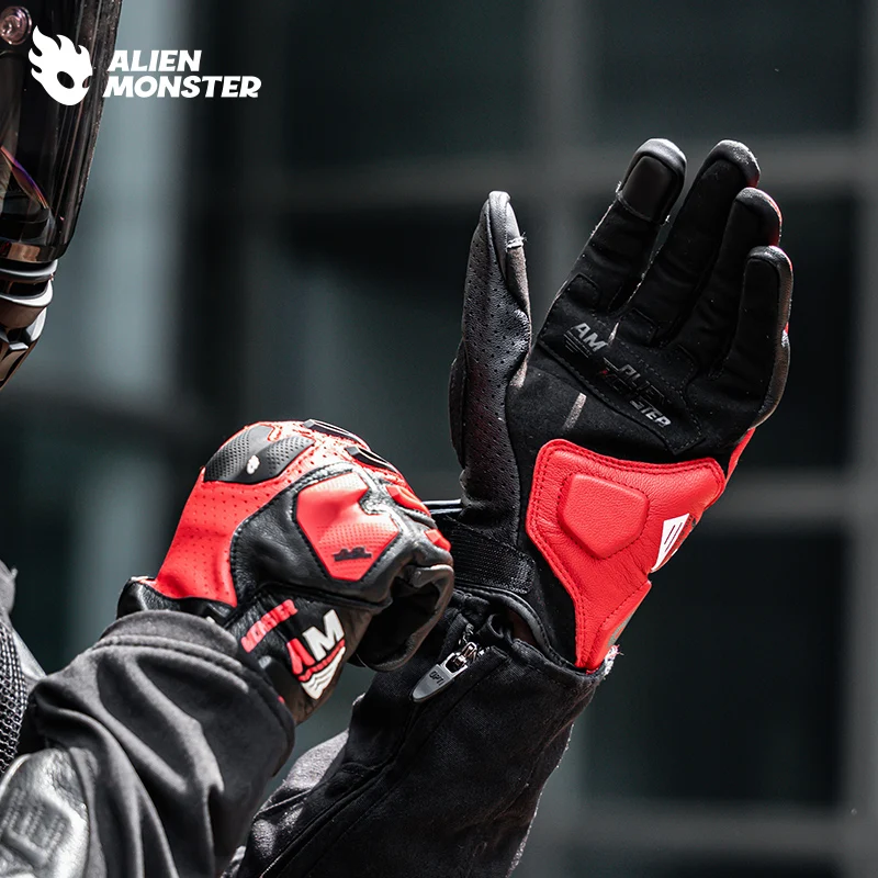 

Men's Motorcycle Real Leather Gloves Anti-drop Women Motorbike Gloves Touch Screen Non-slip Cycling Gloves with CE Certification