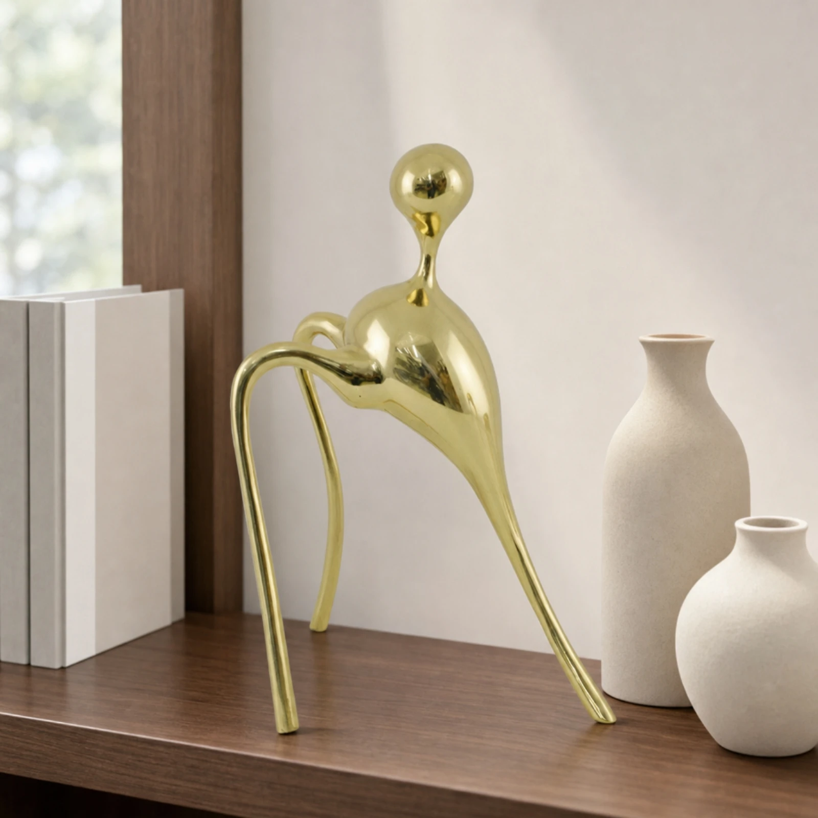 Copper Sculpture Shiny Abstract Sculpture Art Piece Minimalist for Interior Designers, Bookshelf, Living Room