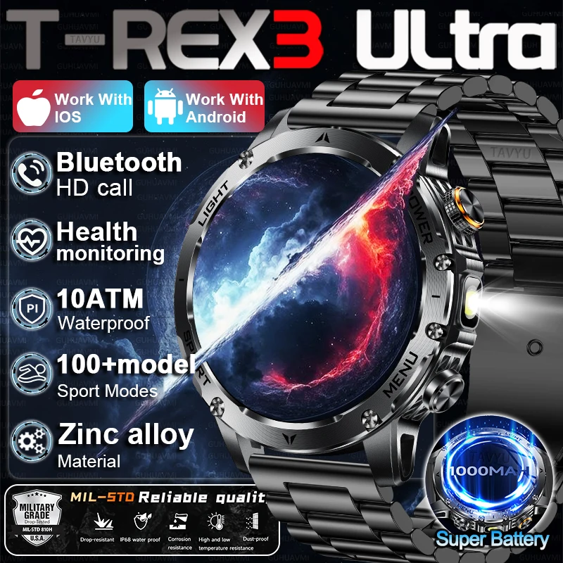 

2025 New Military 1.7 inches SmartWatch 1000Mah Battery Fitness Tracking 10ATM Waterproof Sport Flashlight call Bracelet For Men