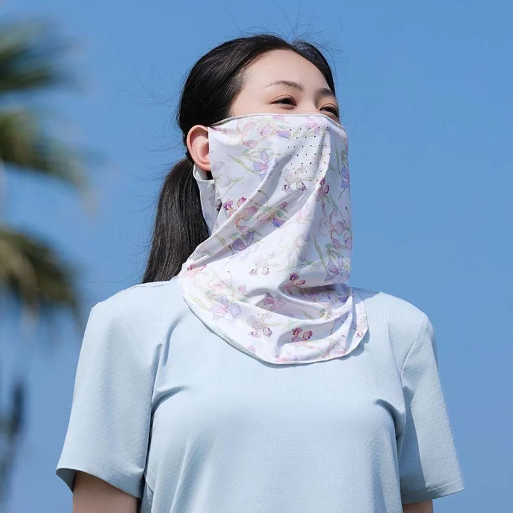 

3pcs Breathable Floral Ice Silk Mask UPF50+ Elastic Sunshade Arm Cover Tube Scarf Neck Scarf Women Sunscreen Veil Outdoor