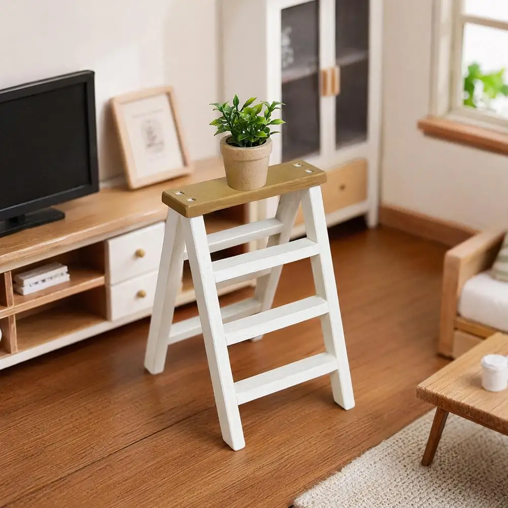 Small Decorative Ladder Miniature Step Ladder Figurine 1/12 Scale Dollhouse Furniture Accessory Mini Herringbone for Decoration
