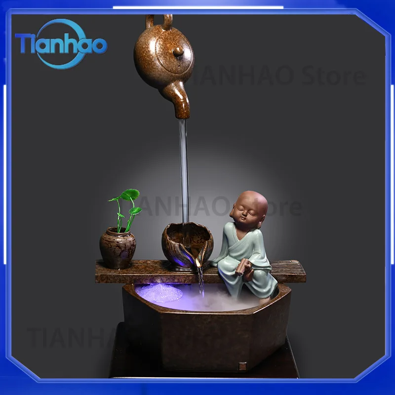 For Tianhu Floating Monk Water Fountain Desktop Humidifier Zen Ceramic Water Feature Fish Tank Decor