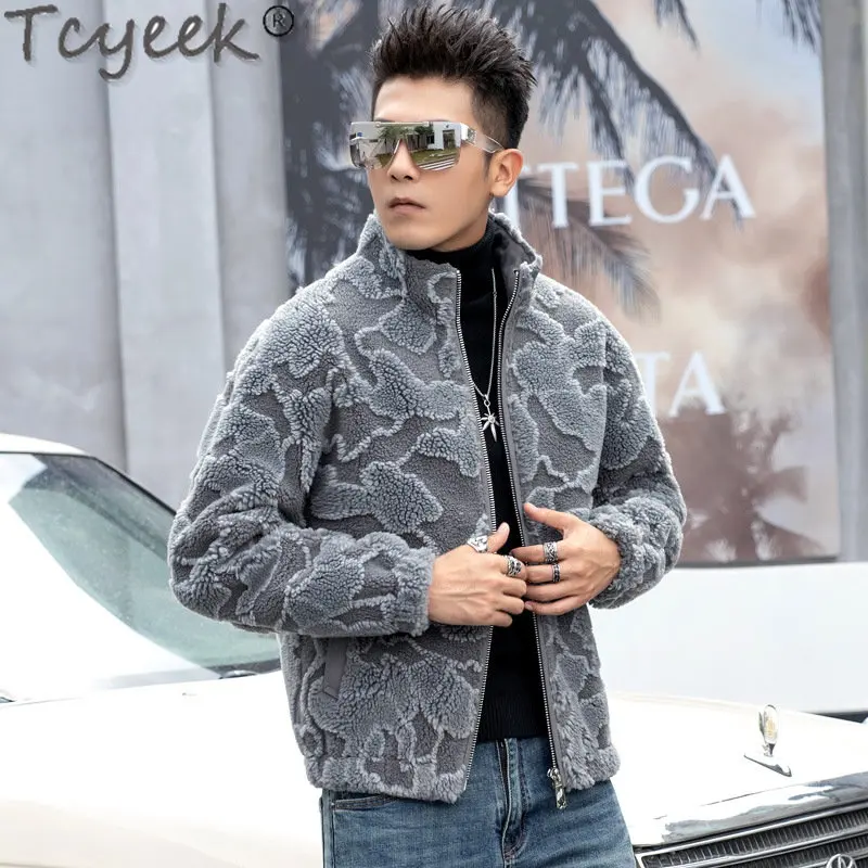 Tcyeek Winter Warm Mens Real Fur Jacket Men's Sheep Shearling Coat Slim Short Grain Wool Coats Male Clothing Fashion Hombre LM