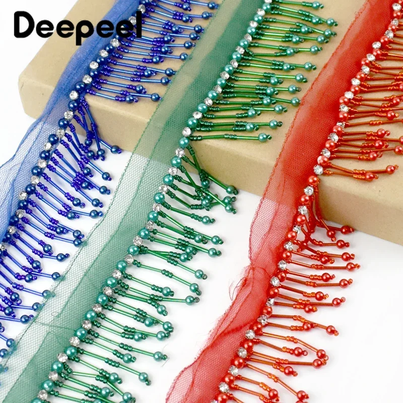 1Yard 5cm Ethnic Tassel Fringe Trim Beaded Lace Mesh Fabric Clothes Tassels Dress Curtain Hem Trimming Ribbon Sewing Accessories