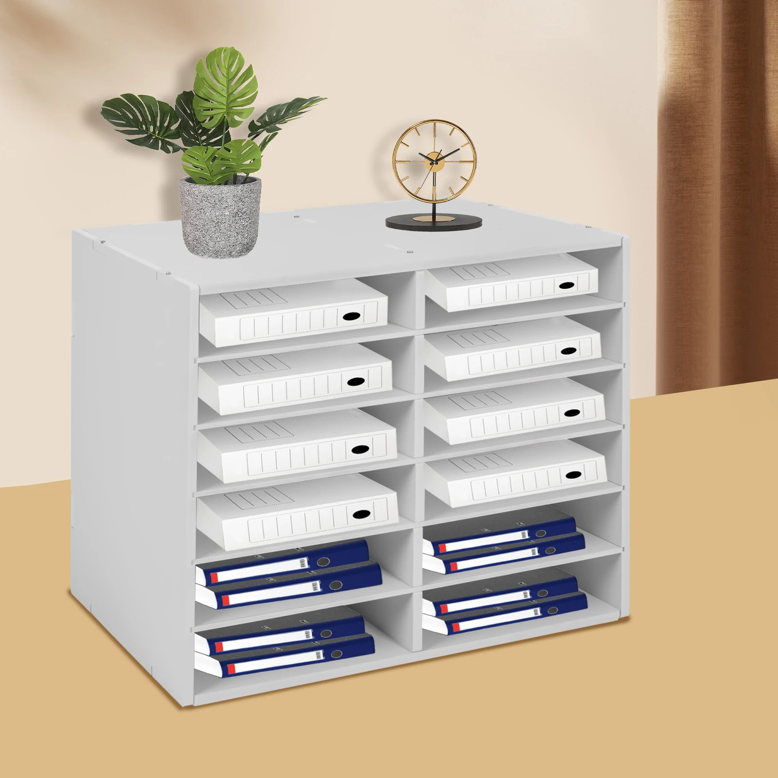 Desktop File Organiser with 12 Slots, Large Storage Capacity (400 A4 Sheets per Slot), Made of Durable PVC, Open Design for