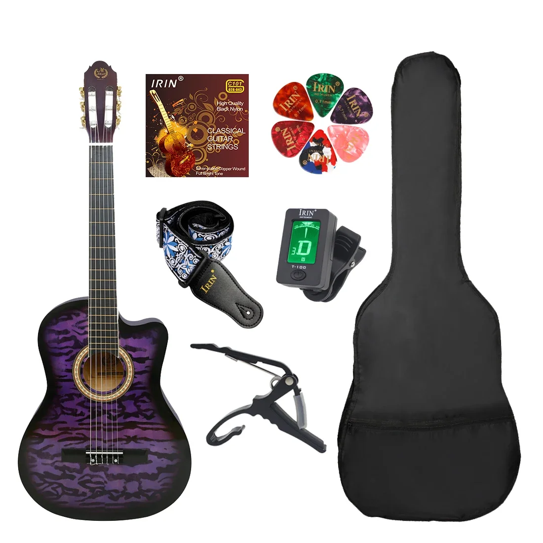 M MBAT 39 Inch Classical Guitar 19 Frets Spruce Panels Acoustic Guitar Set with Case Guitar Accessories for Beginners Practice