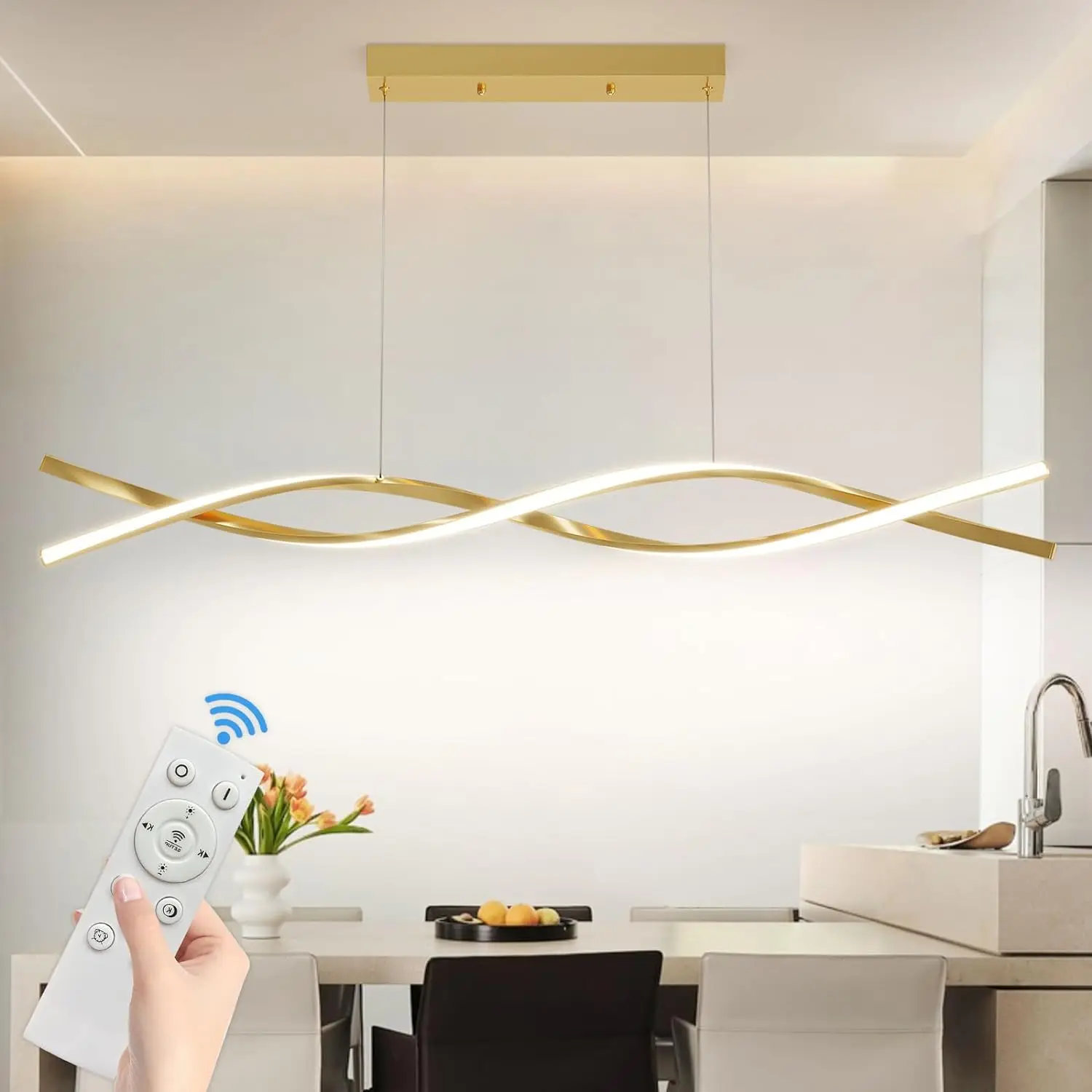 

LED pendant light dining room, 36W 150cm modern pendant light dining table, linear hanging lamp dimmable with remote control