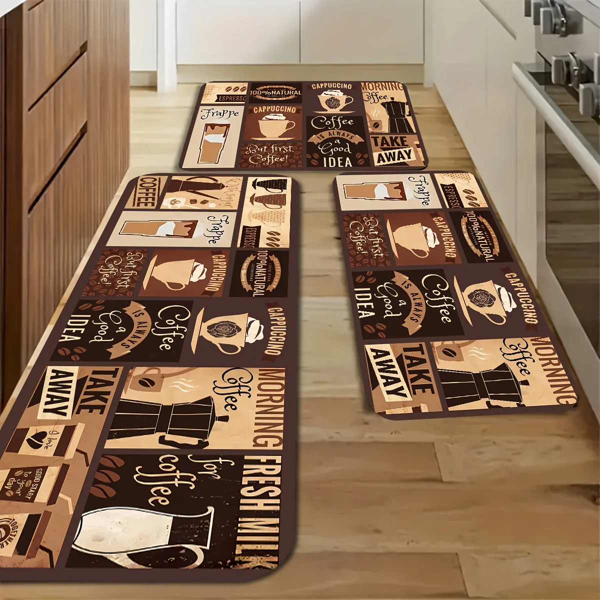 Coffee Time Theme Carpet Mat Rug Kitchen Floor Runner Home Decoration Living Room Dining Room Entrance Indoor Non Slip  Vintage