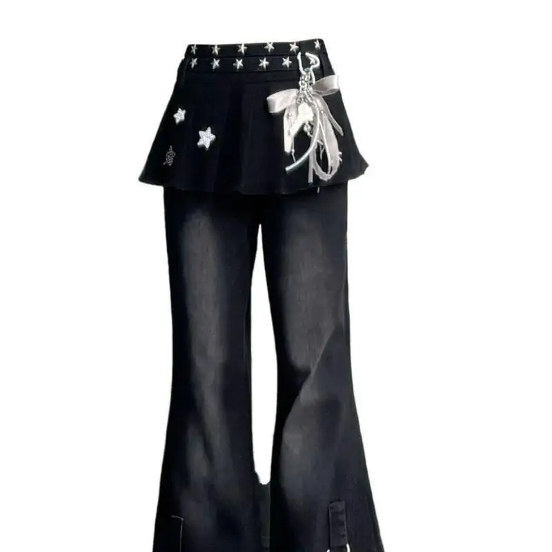 Autumnwinter Newwomen Clothing Y2K Trendy One-Piece Pants Skirt Jeans Fashion Versatiledesign Sense Spicy Girl Denim Skirt Pants