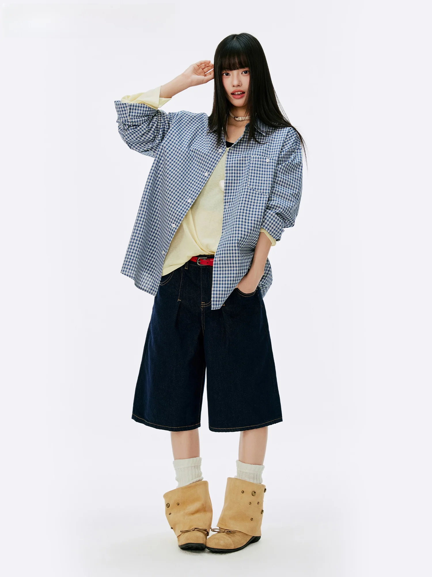 

Burgenland American Retro Plaid Shirt Women's Summer Trendy Sun Protection Outerwear Men's Checkered Long Sleeve Casual Shirt